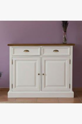 Provence stílusú tömör fenyő komód barna-fehér, 115x90x53 cm